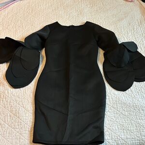 Chic Black Mini Dress with Dramatic Sleeves